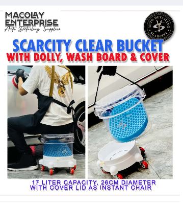 MG-004a Scarcity Clear Car Wash Bucket with Grit Guard and Dolly Set