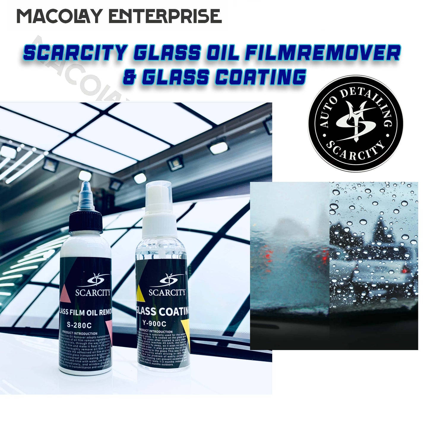 SCARCITY Glass Coating Y-900C and Watermarks Acid Rain Remover S-280C SET