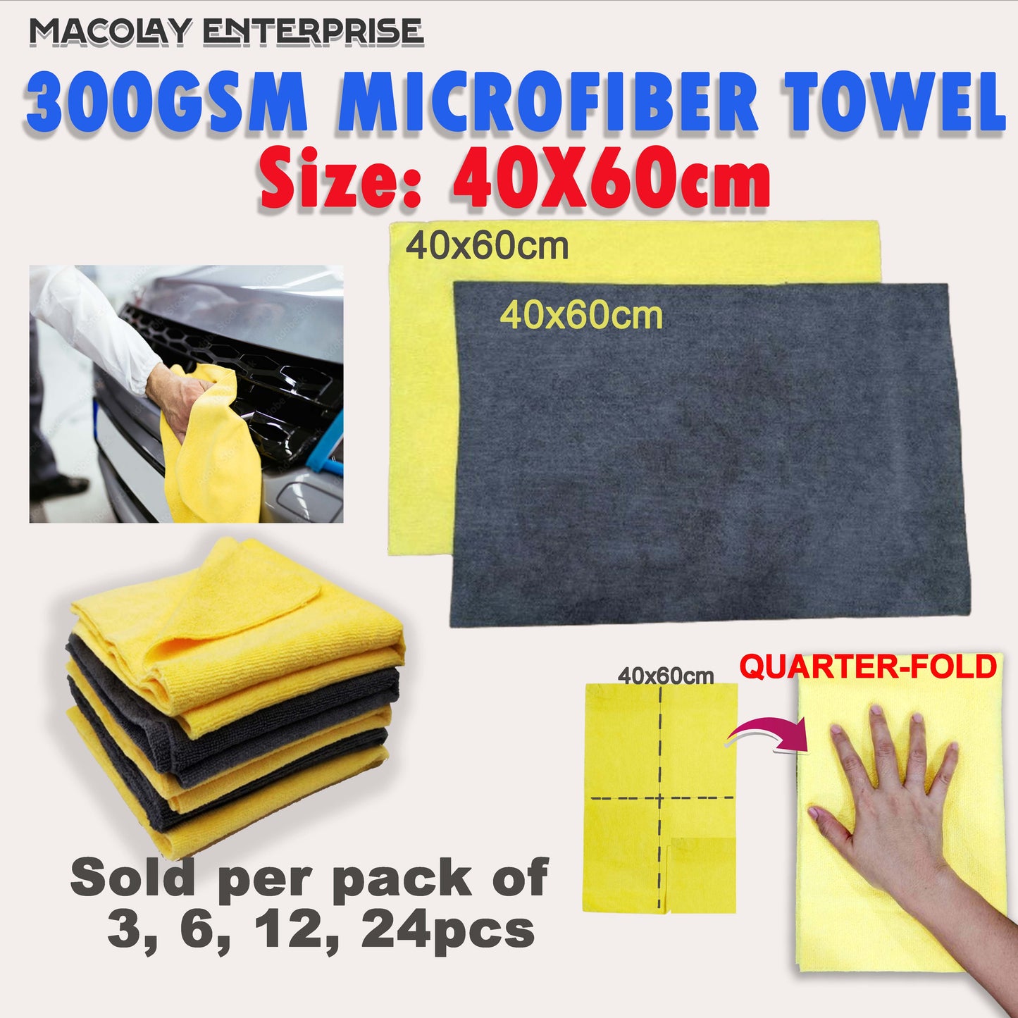 40x60cm 300gsm Car Detailing Premium Edgeless Microfiber Towel