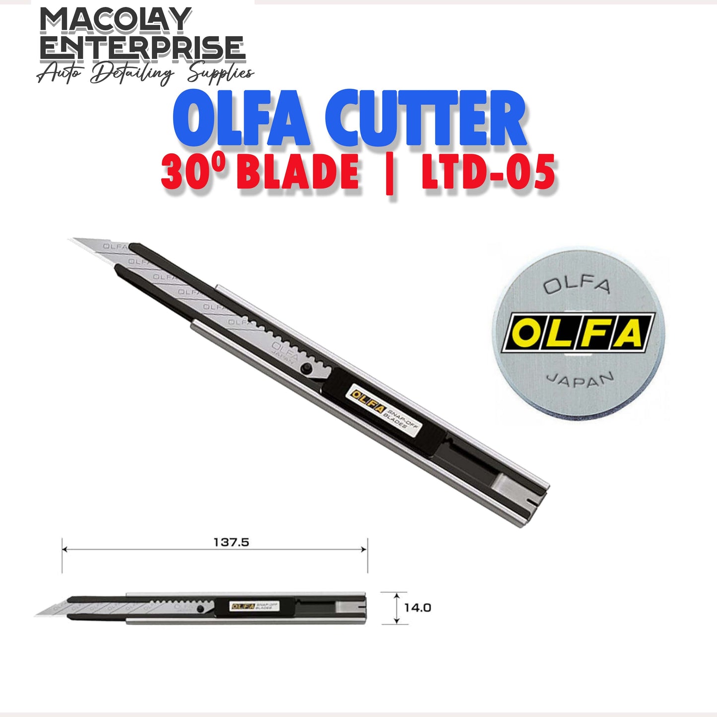 WR-101 OLFA Cutter 30 degrees Blade LTD-05 for Car PPF | TINT and Spare Blades SAB-10 and AB-10S