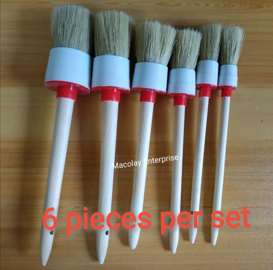 IN-07 6pcs Boar's Hair Bristle Wooden Handle Car Detailing Brush Set