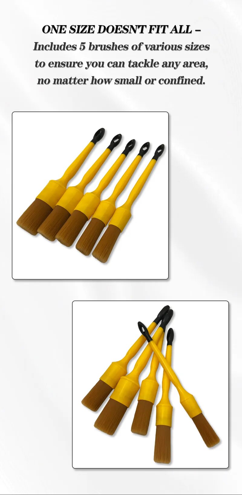 IN-53 Fine Tip Brown Bristle 5pcs Car Interior Detailing Brush Set