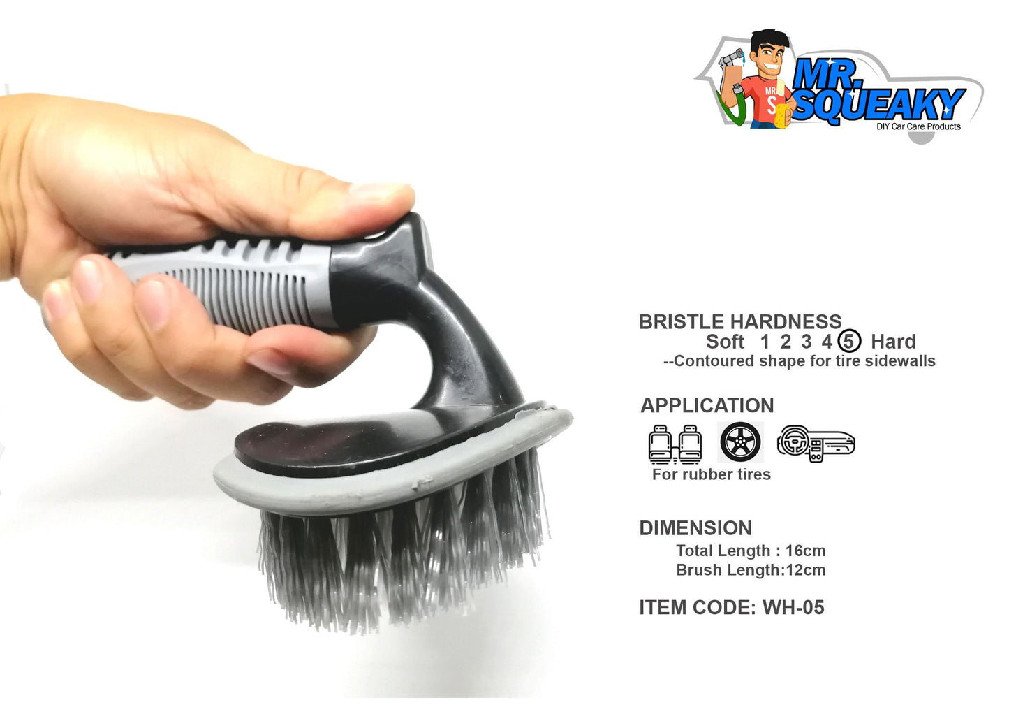 WH-05 Hard Bristle Gray Curved Car Detailing Tire Brush