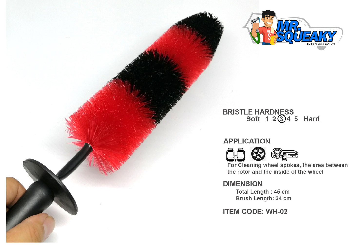 WH-02 Red-Black Medium Size Wheel/Rim Brush