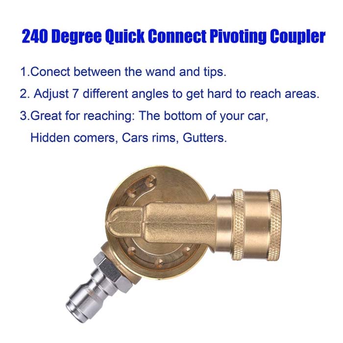 F09 240deg Pivoting Coupler for Pressure Washer Nozzle Gutter Cleaning 1/4" QC Fittings