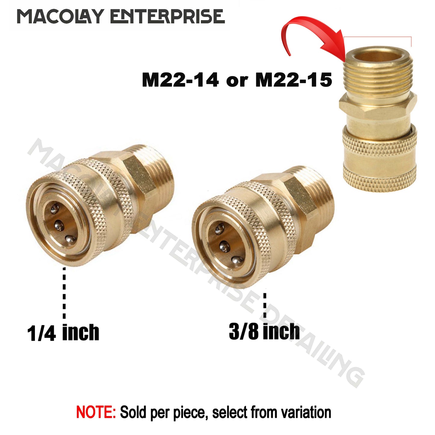 F02 Pressure Washer Quick Connect Adapter 1/4 or 3/8 female - M22-14 or M22-15 Fittings