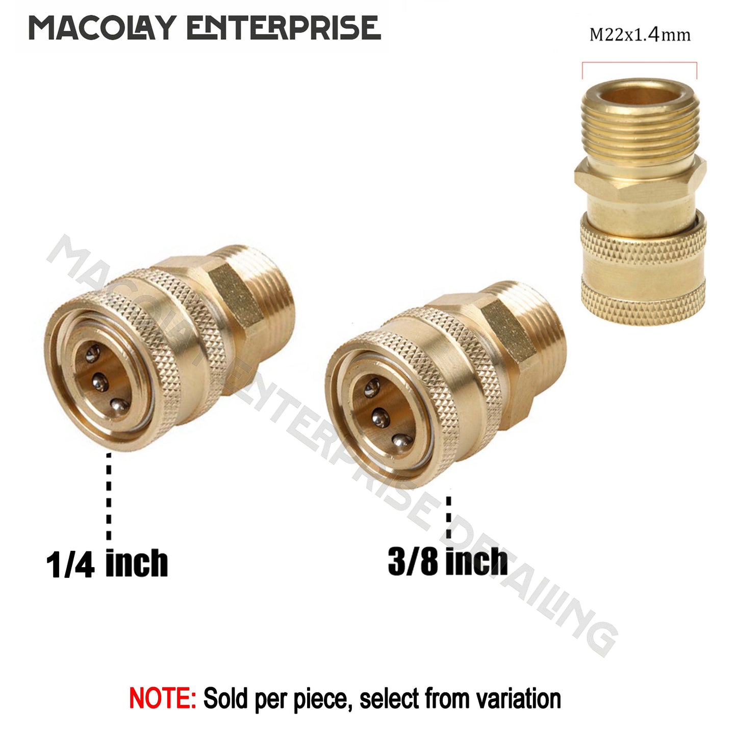 F02 Pressure Washer Quick Connect Adapter 1/4 or 3/8 female - M22-14 or M22-15 Fittings