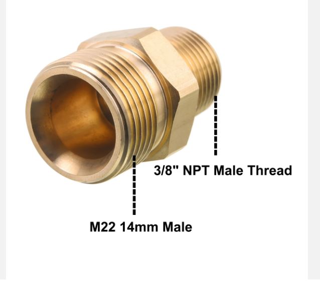 F34 M22-14 Male to 3/8 NPT Male Pressure Washer Adapter Thread Female Fittings