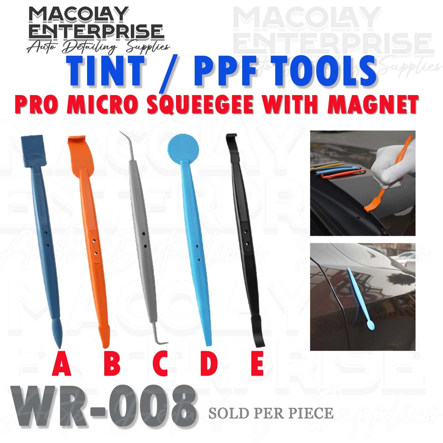WR-008 PRO Micro Squeegee with Magnet Gasket Flat Slot TUCK Tool Stick for Car PPF