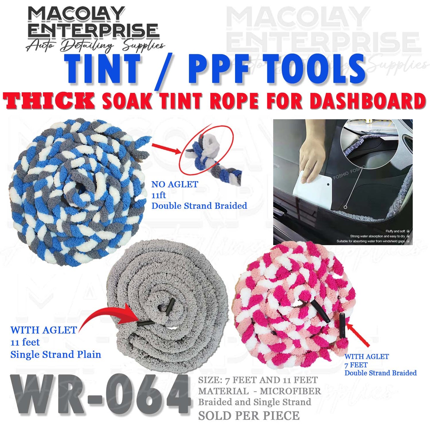 WR-064 Thick Version Soak Tint Rope for Car Dashboard