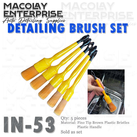 IN-53 Fine Tip Brown Bristle 5pcs Car Interior Detailing Brush Set