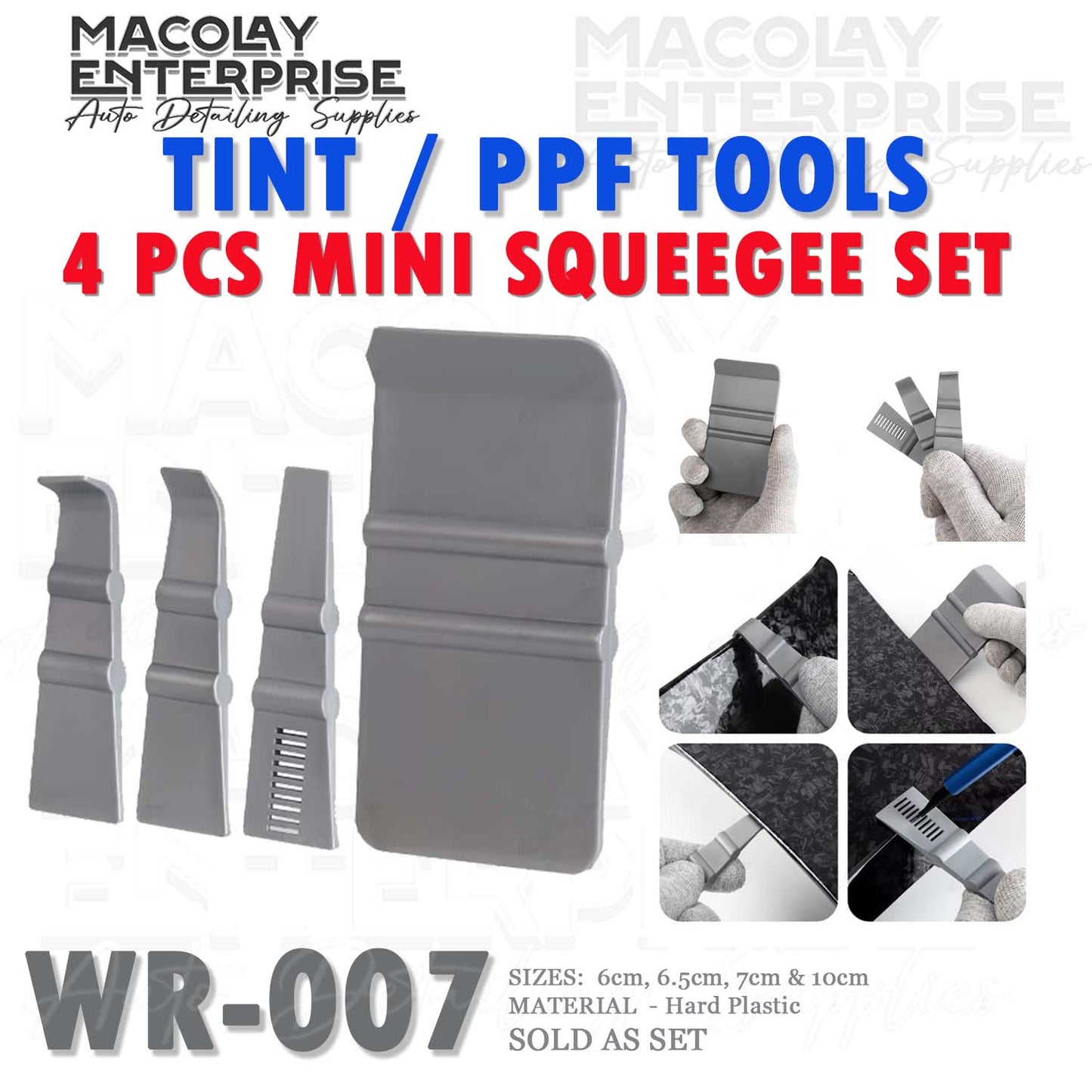 WR-007 4pcs Mini Squeegee Set for Car Tint or PPF