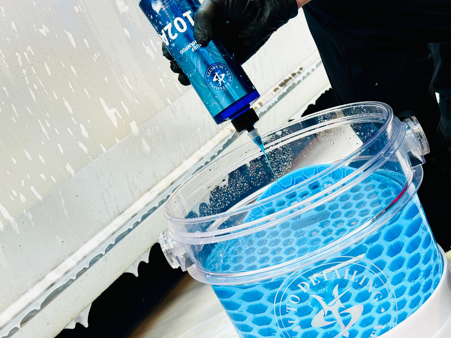 MG-004a Scarcity Clear Car Wash Bucket with Grit Guard and Dolly Set