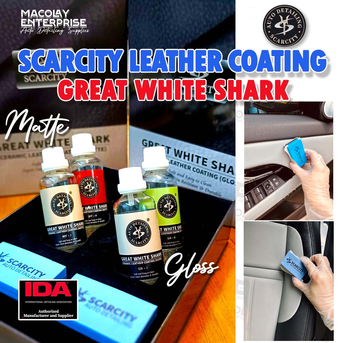 SCARCITY Gloss or Matte Leather Coating Great White Shark 2-Layer Coating Set