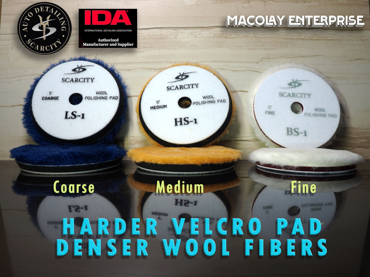 PO-027 SCARCITY 5" Coarse, Medium, or Fine Cut Premium Buffing WOOL Pad