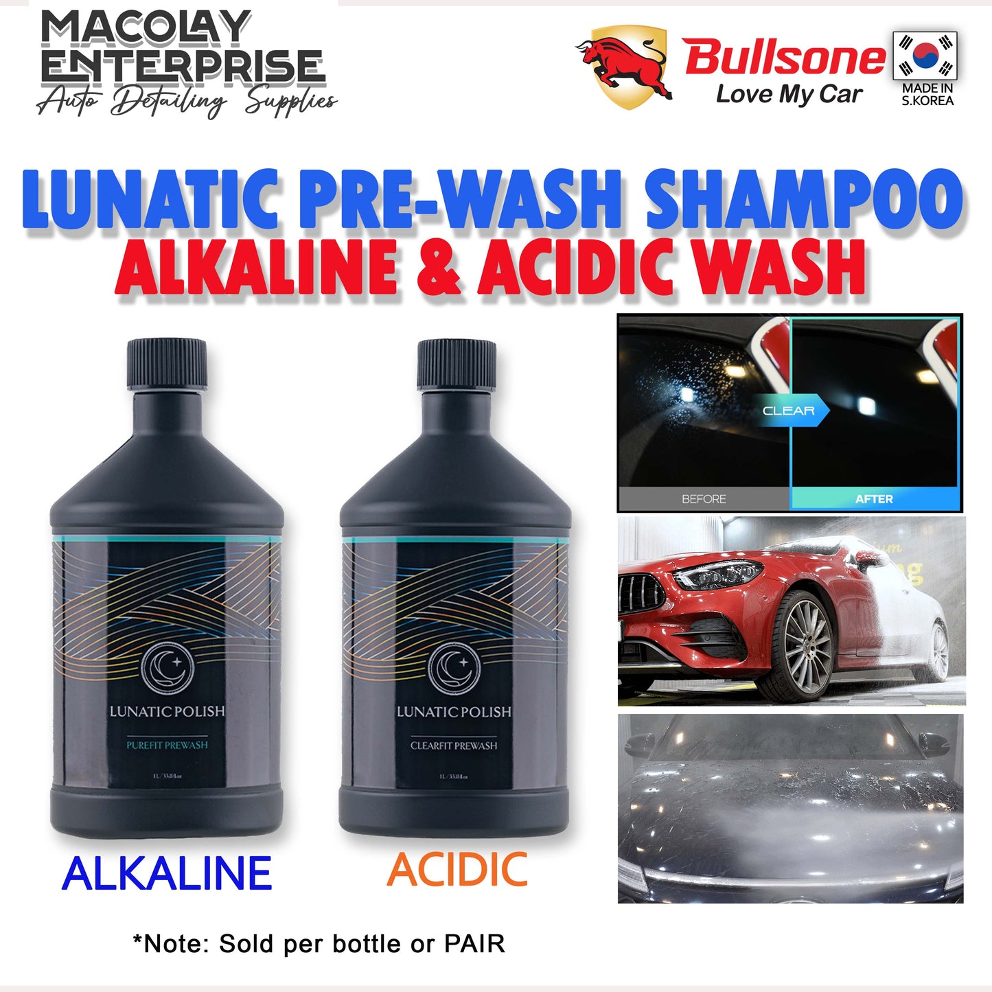 Bullsone Korea Lunatic Pre-Wash Car Shampoo Alkaline or Acid Shampoo