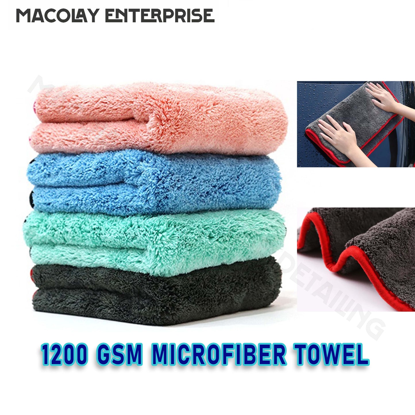 1200gsm 16x16in Premium Thick Microfiber Car Buffing Towel