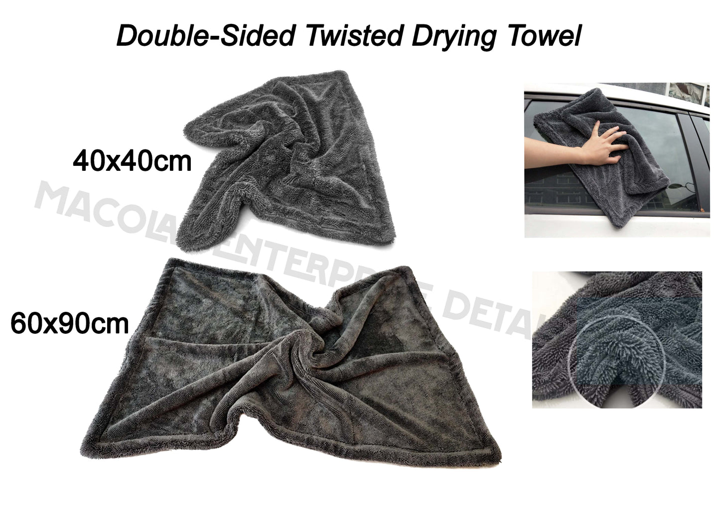Gray Double-Sided Twisted Fiber Car wash Drying Towel