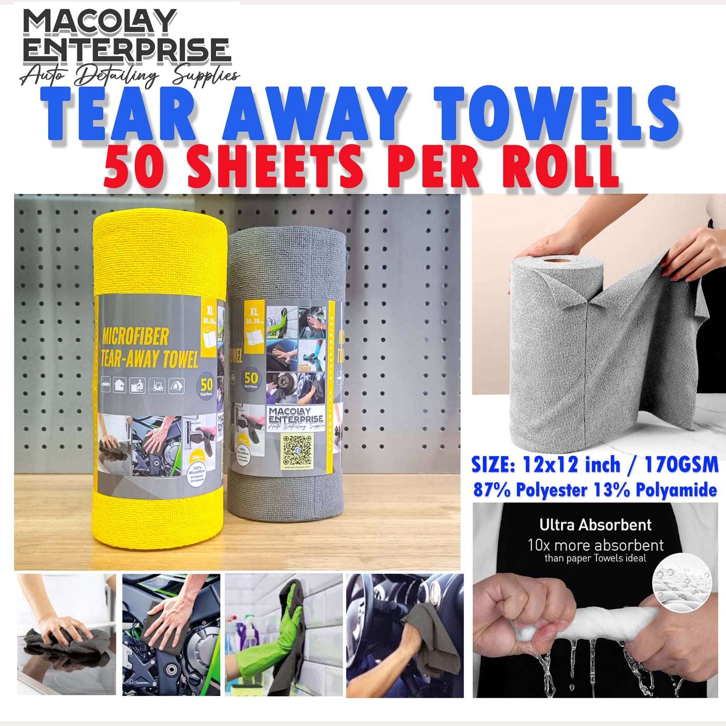 Tear-Away Microfiber Towel 50 Sheets Per Roll Multi Purpose Towel