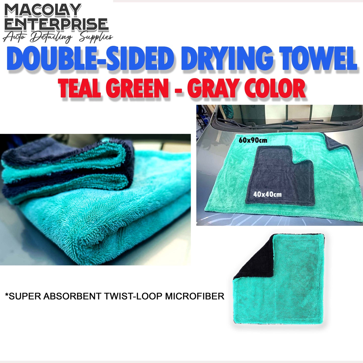 Green-Gray Double-sided Twisted Fiber Car Wash Drying Towel