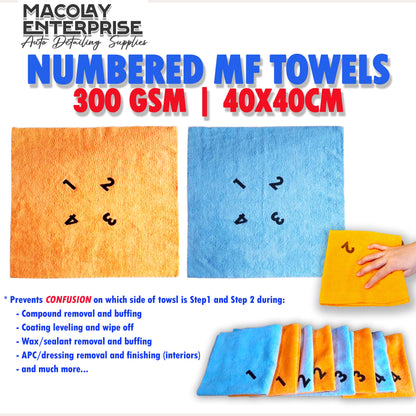 Numbered 1-4 per fold 300gsm 40X40cm Microfiber Detailing Towel