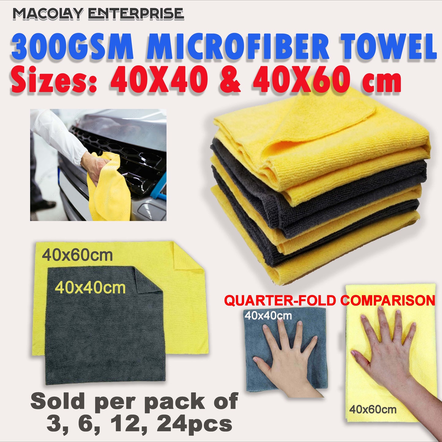 300gsm 40x40cm Premium Edgeless Car Detailing Microfiber Towel