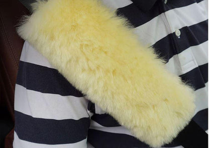 Seat Belt Cover 1 Piece Natural Sheepskin Fur