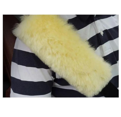 Seat Belt Cover 1 Piece Natural Sheepskin Fur