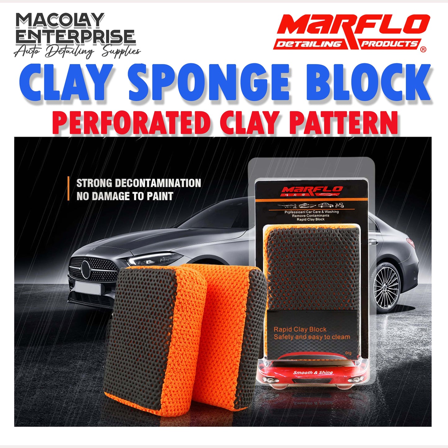 CL-07 MARFLO Perforated Car Detailing Clay Sponge Block