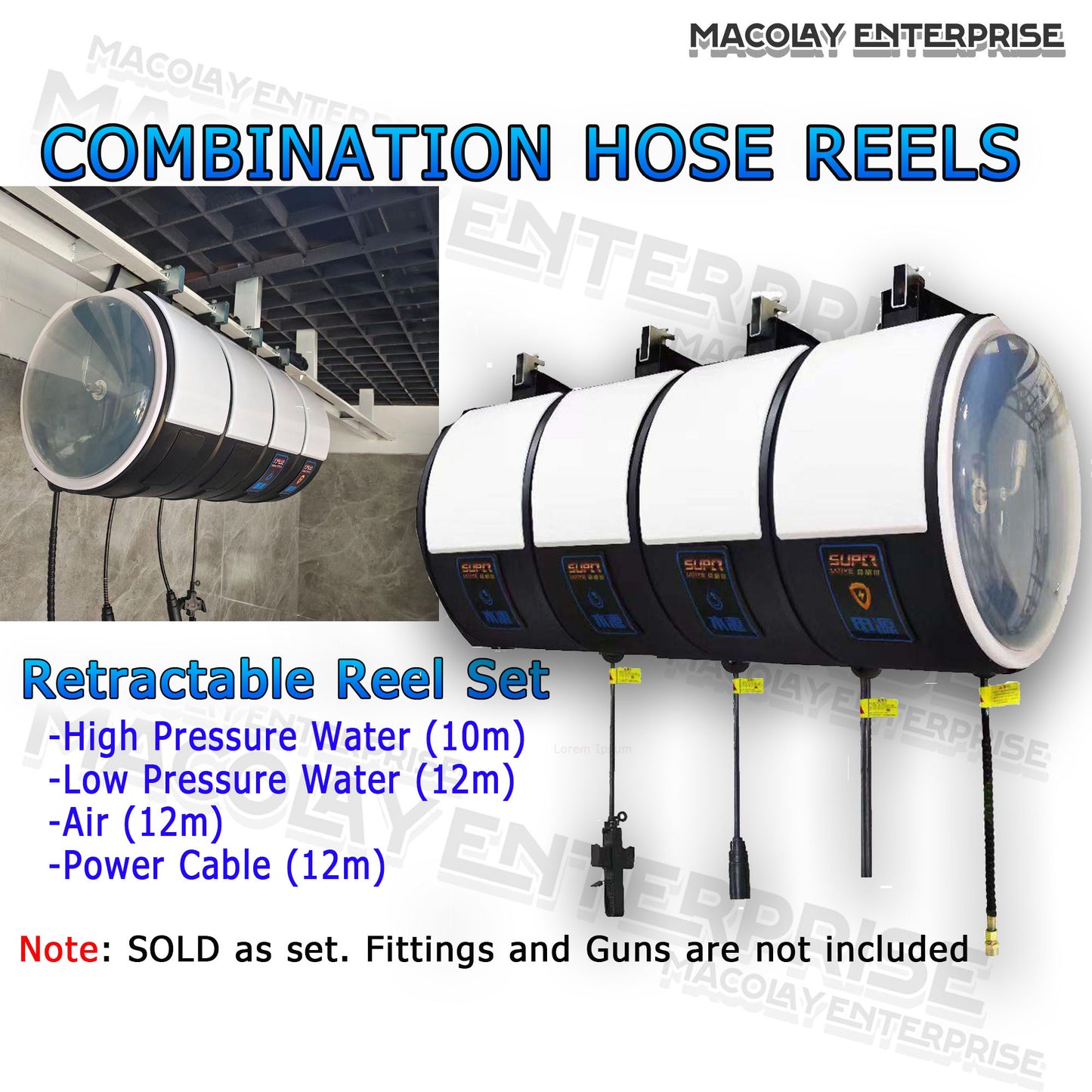 MG-010 SCARCITY  Ceiling mount Retractable Combination Hose Reel set 4 reels in one