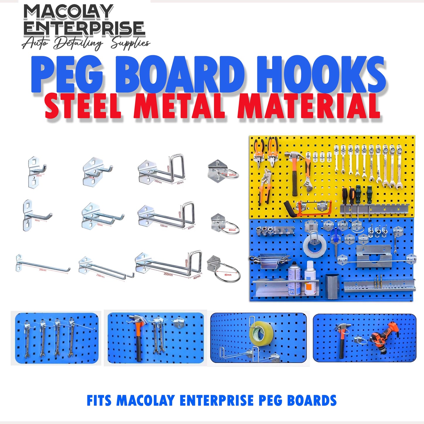 MG-005a Steel Hooks or Pegs for Peg Board