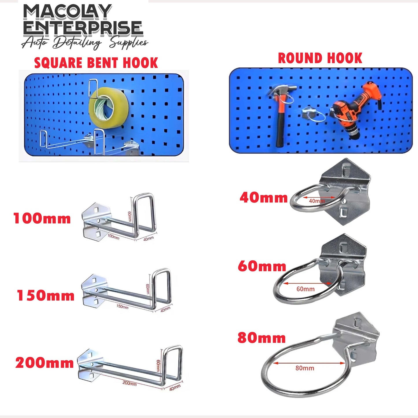 MG-005a Steel Hooks or Pegs for Peg Board