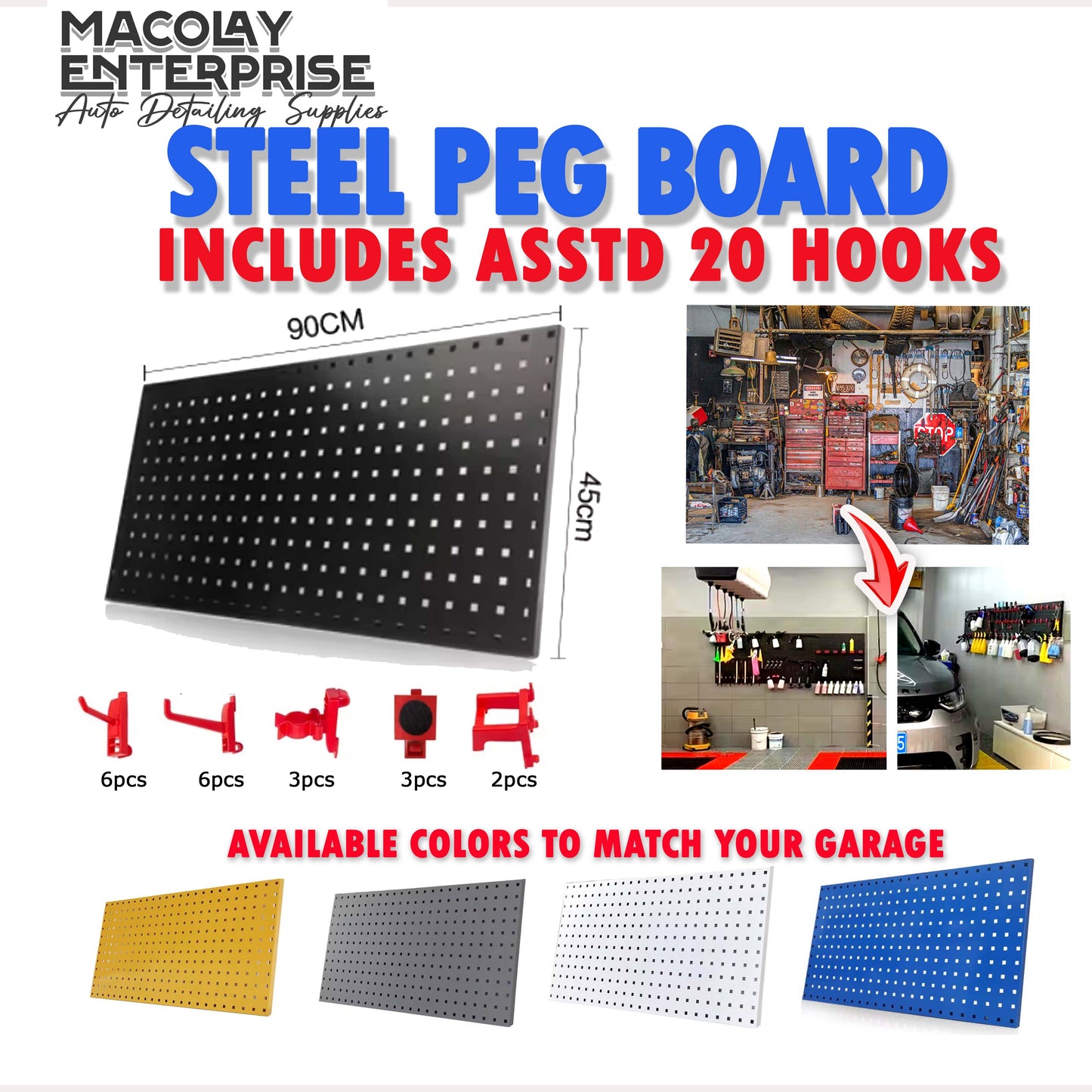 MG-005 90cm x 45cm Steel Garage PEG BOARD