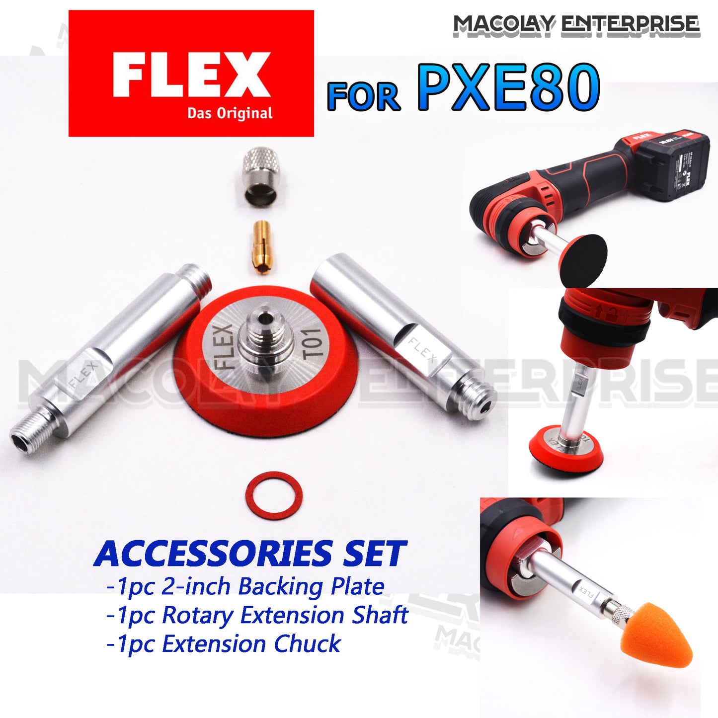 PO-017 FLEX PXE80 Accessories-2inch backing plate and extension Shaft Set