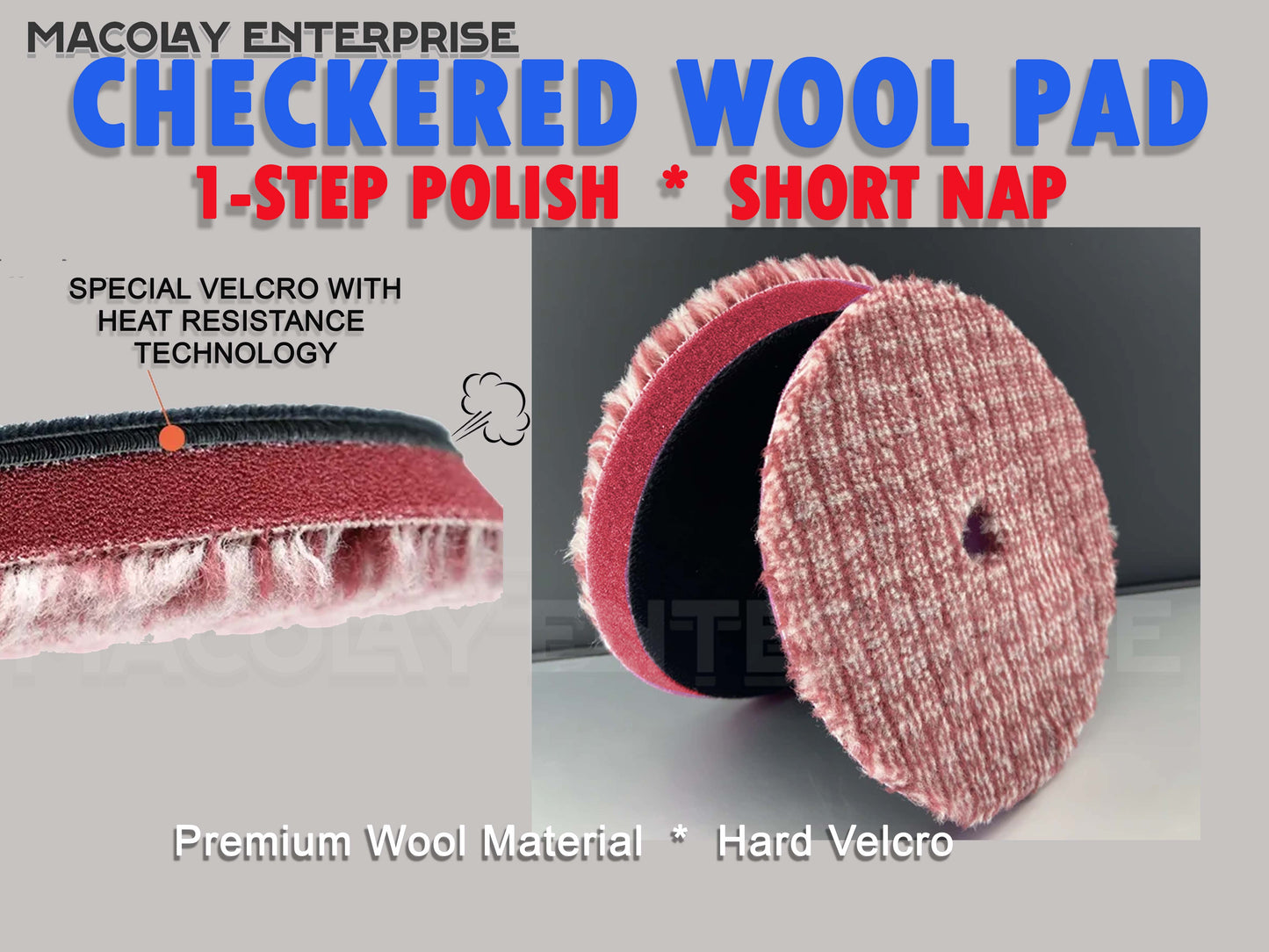 PO-028 Premium 5" CHECKERED Buffing Wool Pad