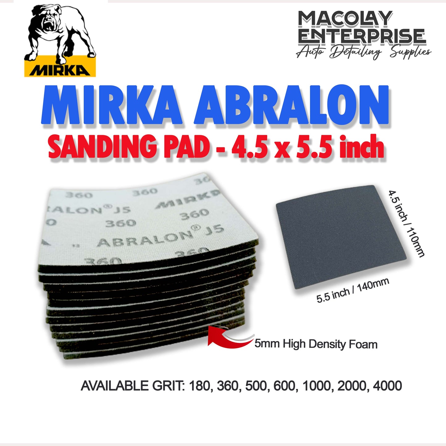 PO-031 Mirka Abralon J5 Velcro Type Wet and Dry Foam 4"x5" Sanding Pad