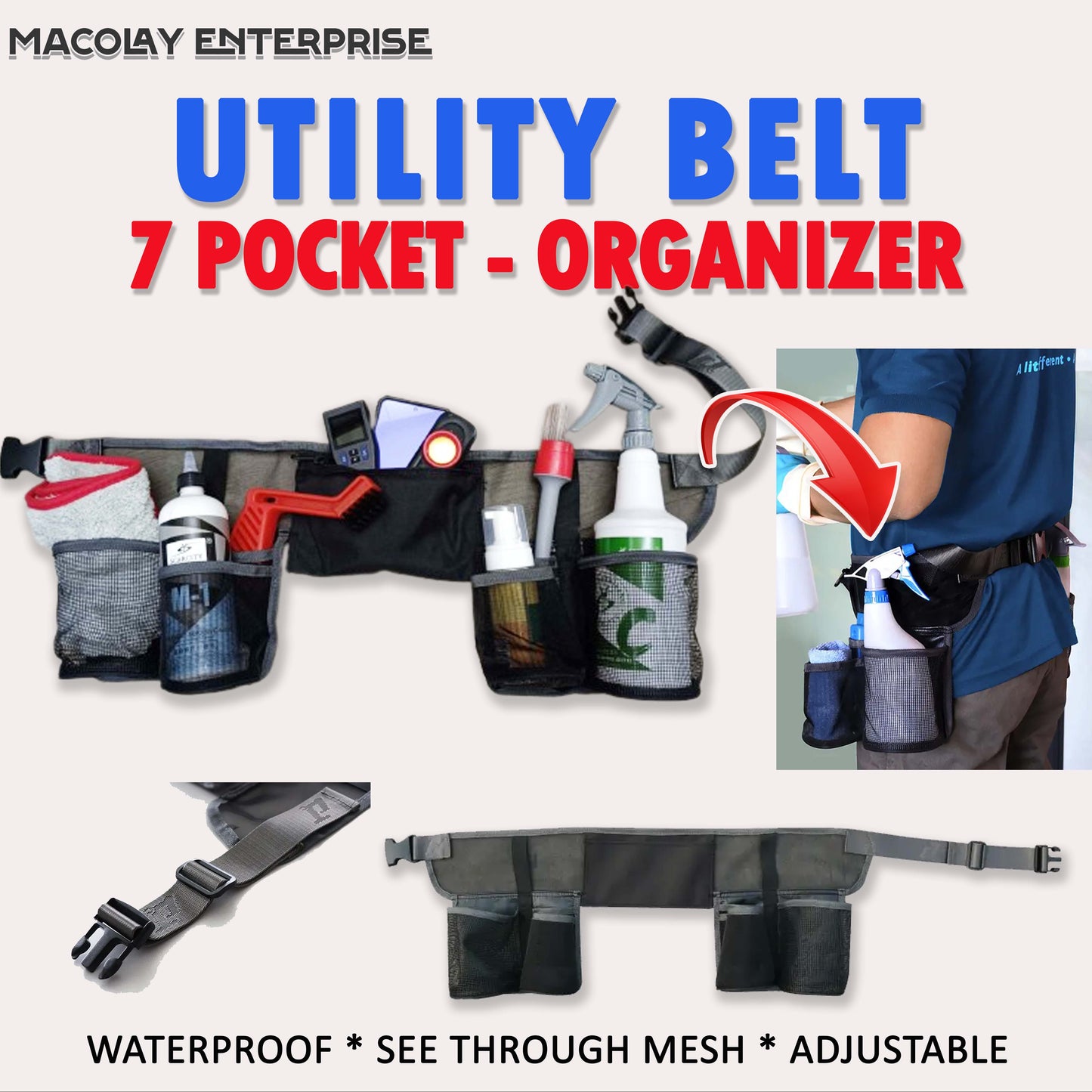 DT-026 Detailer's Utility Belt with 7 pockets