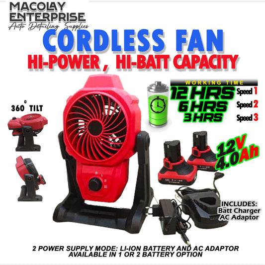 DT-035 Cordless Fan Hi-Battery Capacity Powerful Fan for Interior Detailing