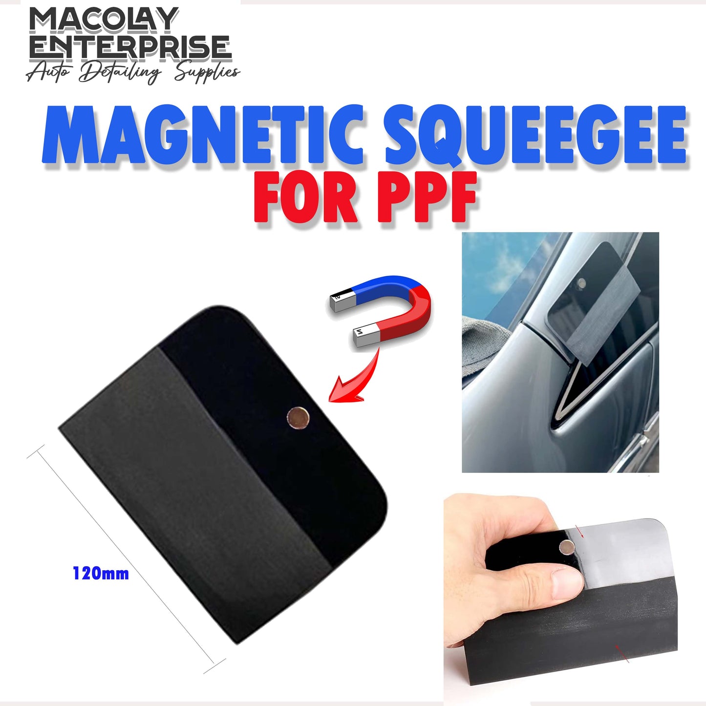 WR-100 Black Magnetic Squeegee for Car PPF