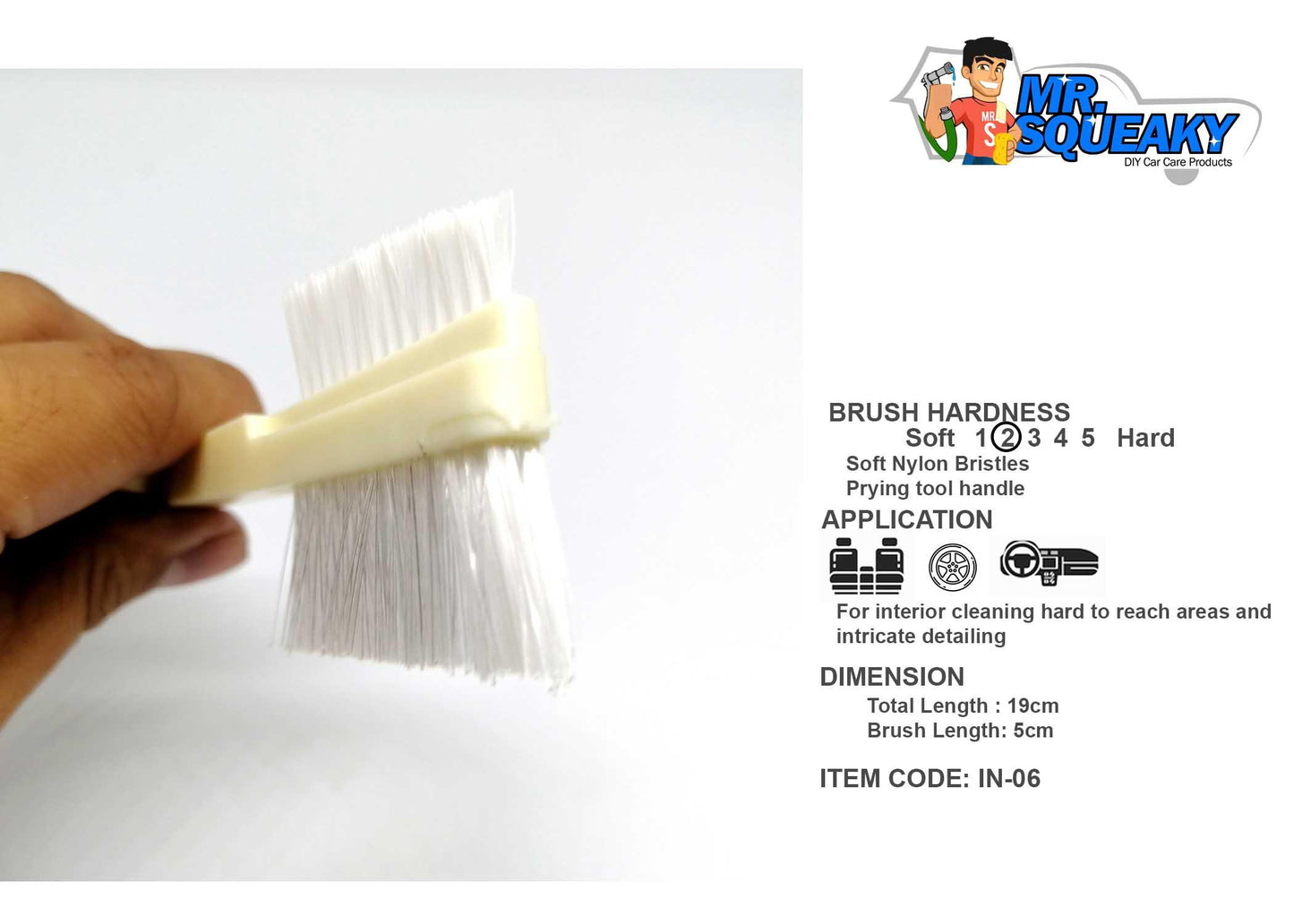IN-06 Dual Side Nylon Bristle Car Interior Detailing Brush