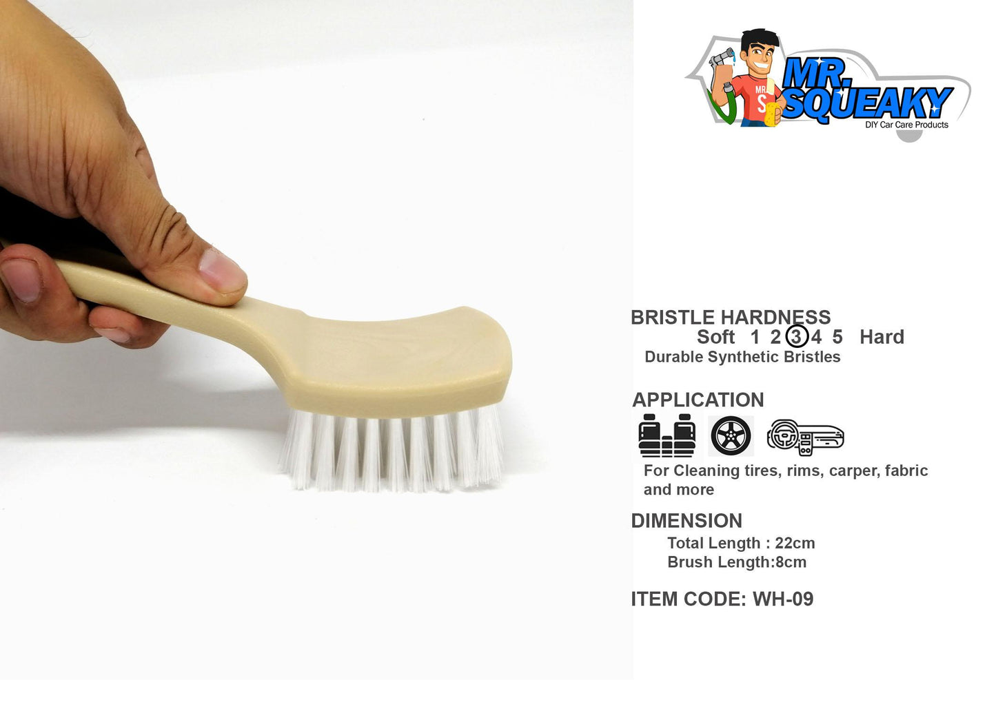 IN-10 Nylon Bristle Ergonomic Handle Car Uphostery Brush