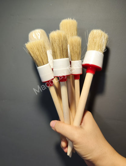 IN-07 6pcs Boar's Hair Bristle Wooden Handle Car Detailing Brush Set