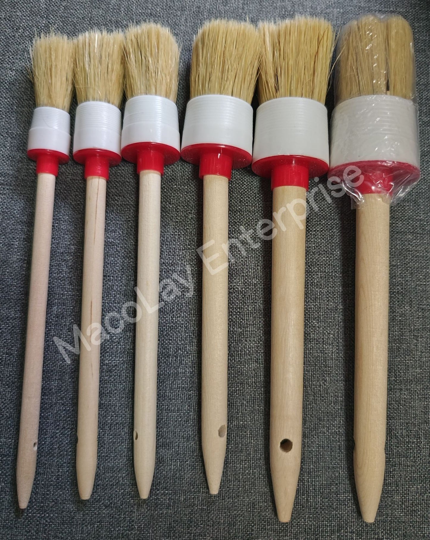 IN-07 6pcs Boar's Hair Bristle Wooden Handle Car Detailing Brush Set