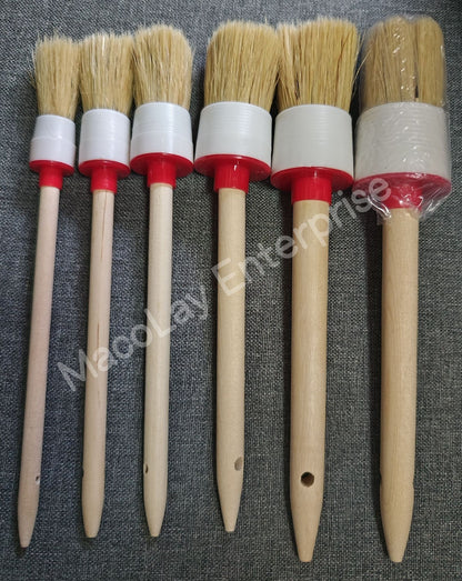 IN-07 6pcs Boar's Hair Bristle Wooden Handle Car Detailing Brush Set