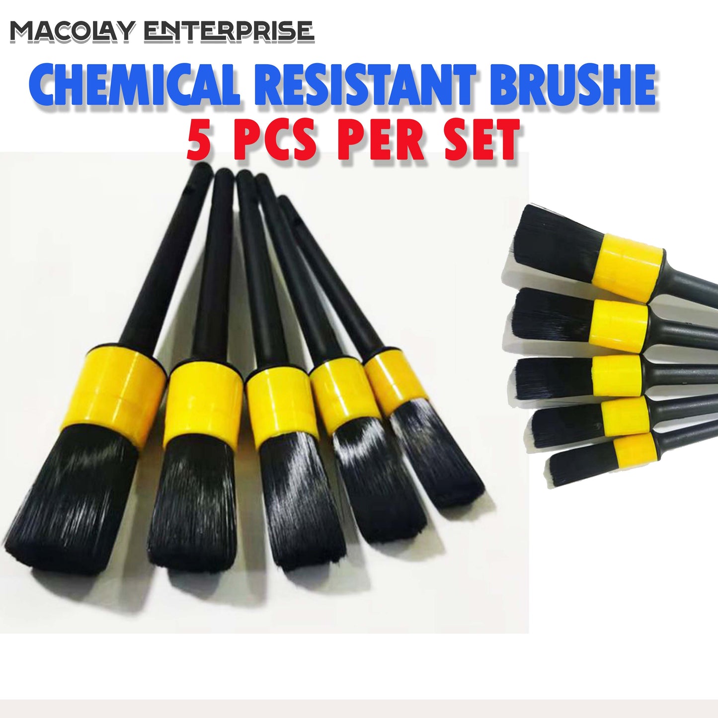 IN-34 Chemical Resistant Black Bristles 5-pc Detailing Brush set