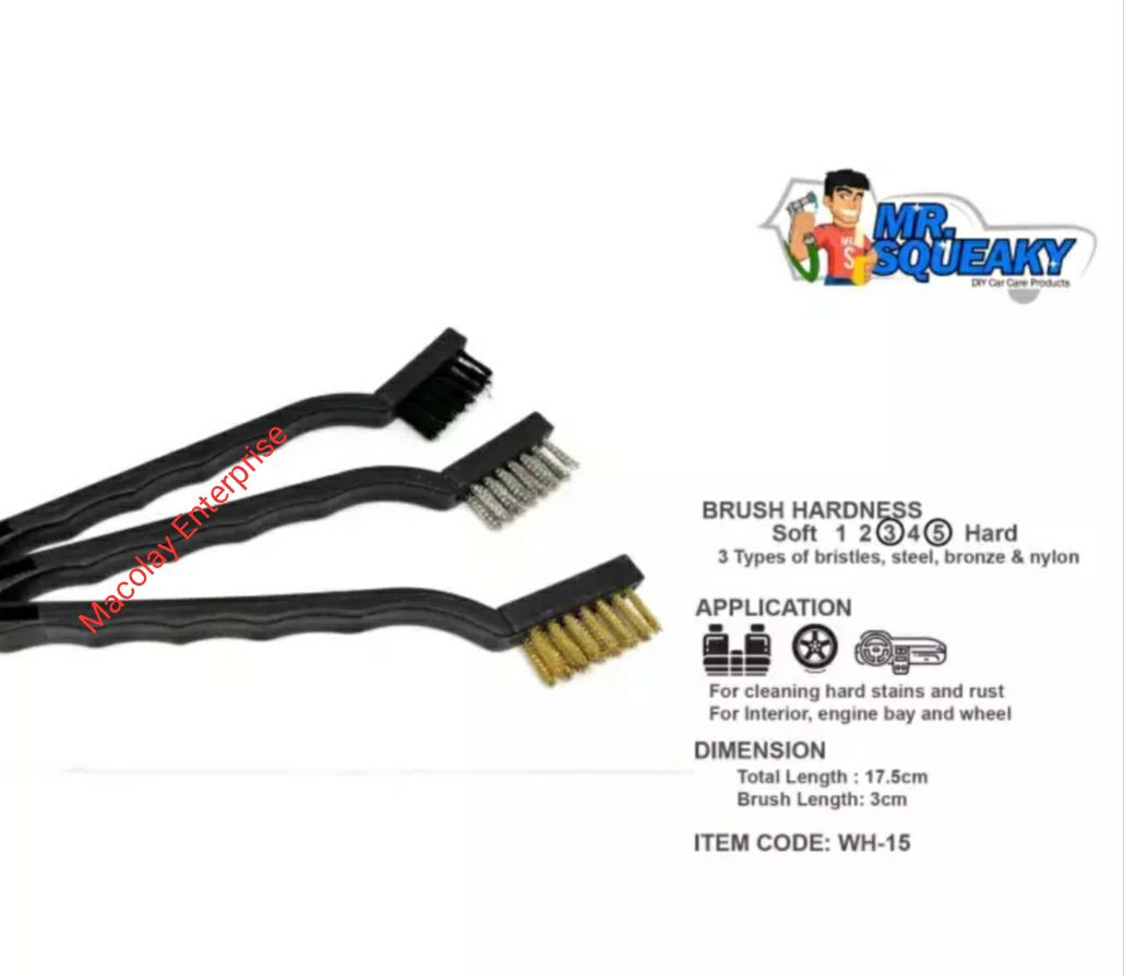 WH-15 3-pc Engine Detailing steel, nylon, copper Brush Set