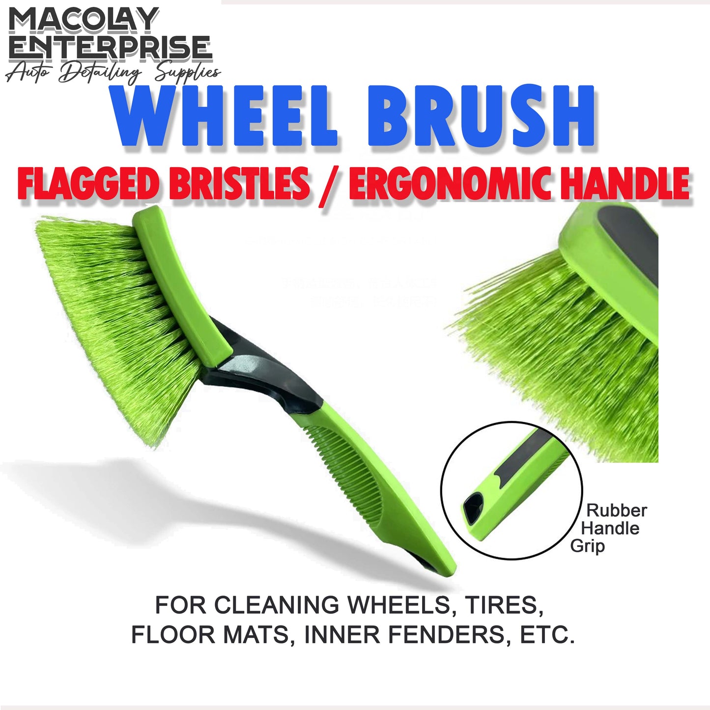 WH-35 Green Bristles Rubber Handle Tire Brush