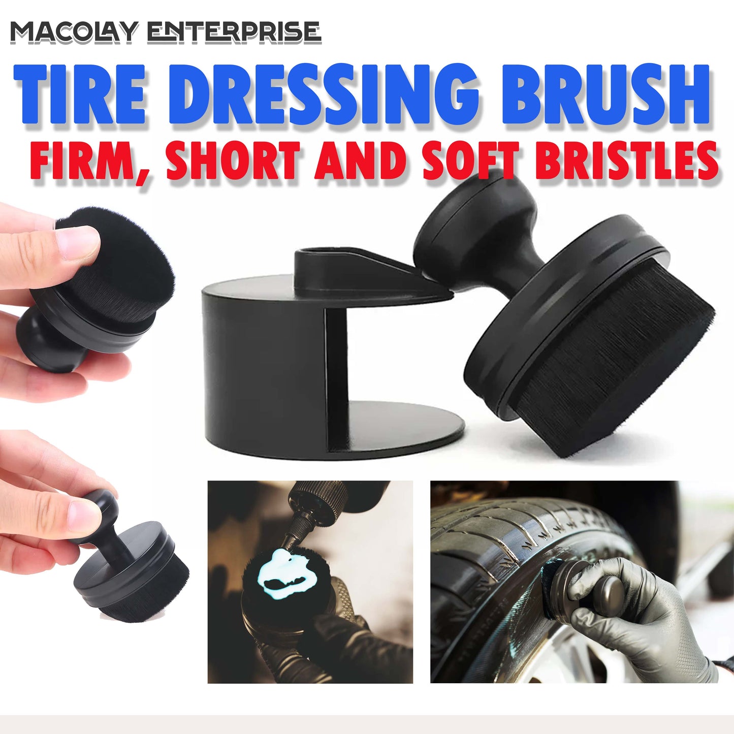 WH-34 Firm Soft Bristles Tire Dressing Applicator Brush