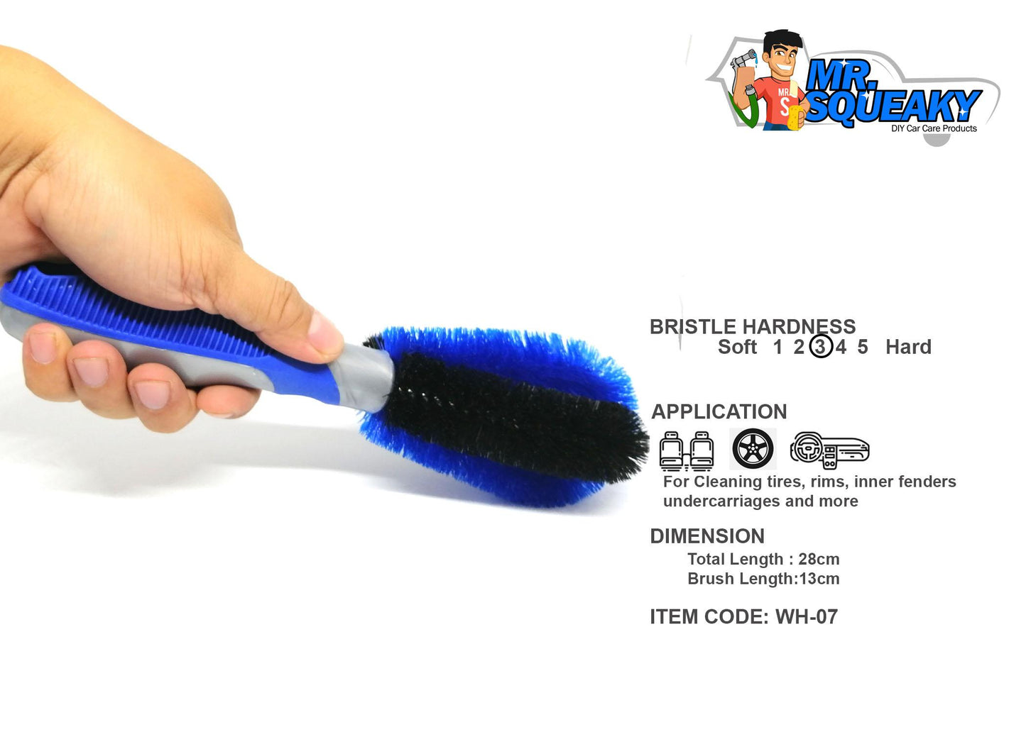 WH-07 Blue-Black Bristle Tire Brush