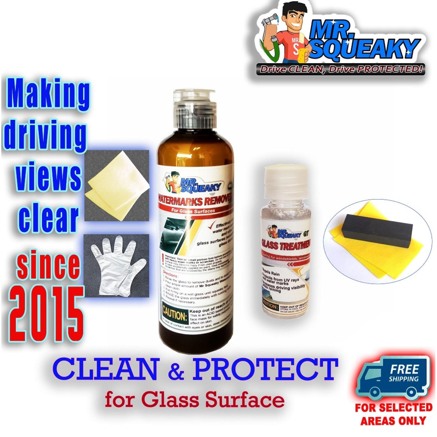 GLASS COMBO Mr. Squeaky Watermarks remover 250ml & Glass Treatment 20ml